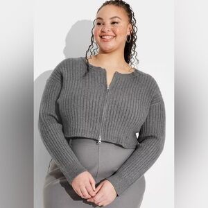 Wild Fable NWT Gray Ribbed Zip-Up Cropped Sweater